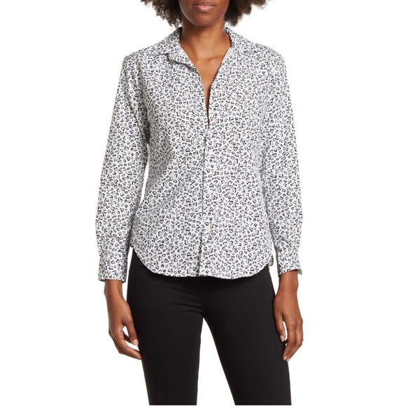 Frank & Eileen Shirt Heart Print Woven Button Up, White Grey Black Size XS NWT - Picture 3 of 11
